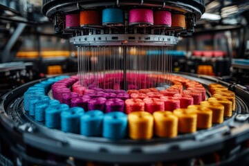 selective focus industrial sock production in factory