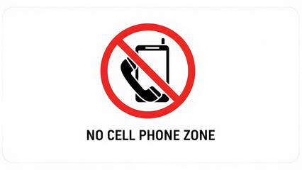 No Cell Phone Zone Sign Prohibiting Mobile Use In This Area For Safety and Courtesy. Suitable for offices, classrooms, hospitals, and public spaces enforcing quiet rules.