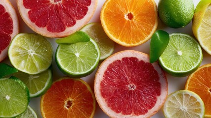 Fototapeta premium Assortment of Fresh Citrus Slices: A vibrant and healthy fruit display