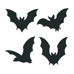 Four Black Bat Silhouettes for Halloween Decorations
