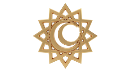 Golden Islamic geometric star with crescent isolated Ramadan luxury decoration premium 3D illustration background for celebration