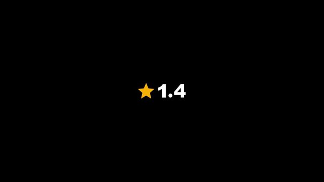 Rating system gold star symbol with numerical value 1.4 on black background review