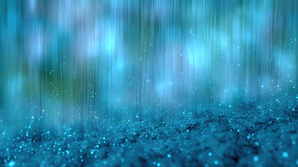 Abstract digital rain over city blue light glowing particles futuristic blurred dreamy night fantasy background