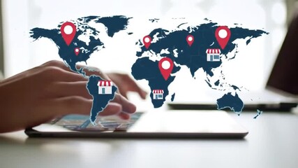 hand holding a world map on the screen