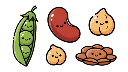 Fototapeta premium Cartoon Vegetables and Fruits with Smiling Faces.