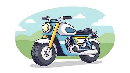 Obraz premium Vintage motorcycle in green landscape scene.