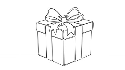 Obraz premium Simple Line Drawing of a Gift Box with Ribbon and Bow for Celebration or Occasion