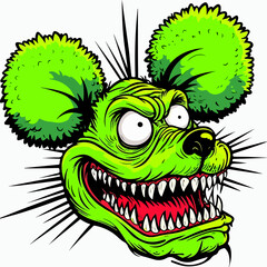 Obraz premium Green Cartoon Rat with Big Teeth and Fuzzy Ears Comic Style Illustration
