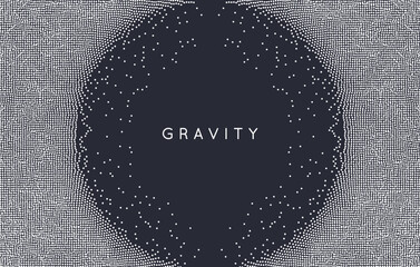 Small particles strive out of center. Dynamic particles. Grid. Tunnel. Black and white design. Grid. Light effect. Cover design template. Illustration for brochure, poster, card, flyer or banner.
