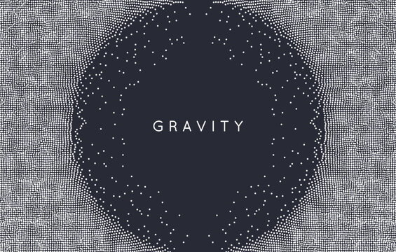 Small particles strive out of center. Dynamic particles. Grid. Tunnel. Black and white design. Grid. Light effect. Cover design template. Illustration for brochure, poster, card, flyer or banner.