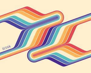 Two elements from a set of colored lines are directed towards each other. Space for text. Retro style. Dynamic ribbons. Color gradient. Vector for brochure, poster, cover, presentation, flyer, banner.
