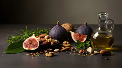 Premium Seasonal Fruits and Natural Ingredients on Dark Surface