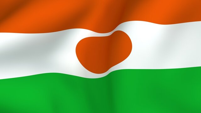 Niger flag waving background with realistic silk texture and orange sun