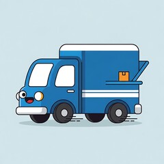 Cartoon delivery truck with smiling face.
