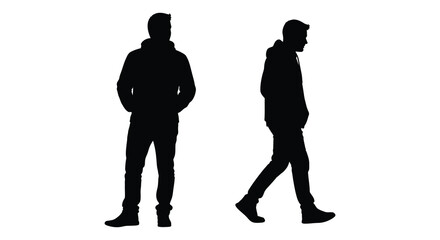 Two men walking in different directions a striking black silhouette © FAM