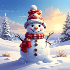 Festive Snowman in Winter Wonderland - A Cheerful Holiday Scene.