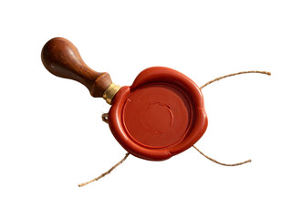 Wax seal with wooden handle and twine on black