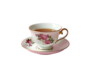 Fototapeta premium Delicate porcelain tea cup and saucer with pink roses