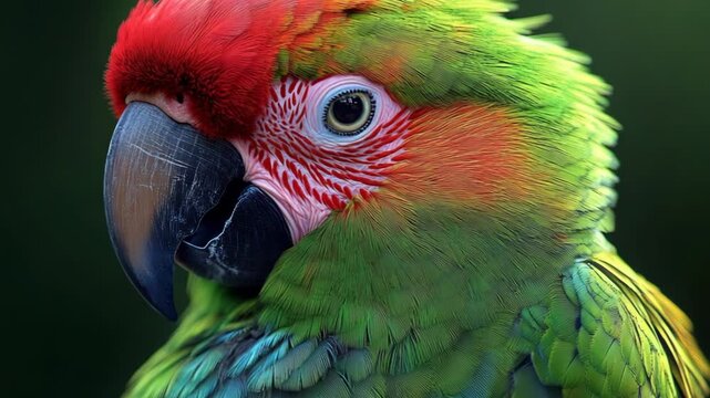 selective focus detailed feather patterns of tropical parrot