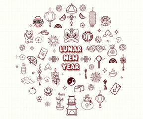 Chinese Lunar new year Imlek doodle hand drawn