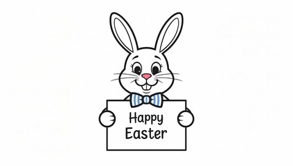 Obraz premium Cute Easter bunny holding a Happy Easter sign, designed with an adorable bow tie 