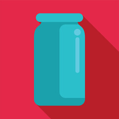 Fototapeta premium Blue jar container icon with a long shadow on a red background