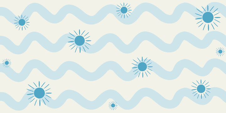 Baby wavy seamless pattern with sun motifs