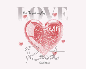Love React graphics in vector art. Heart Shape in icon design. summer women's t-shirt design. vintage retro pop art. heart illustration.