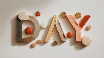 cosmetic makeup typography day, beauty products lettering design, top down eyeshadow and powder word art