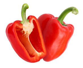 Red Bell Pepper (Sweet Red Pepper) and half  isolated, transparent PNG