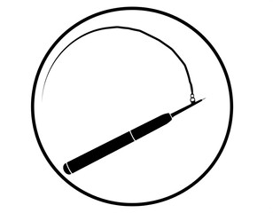Fishing Rod Icon - Simple Black and White Design for Angling Concepts.