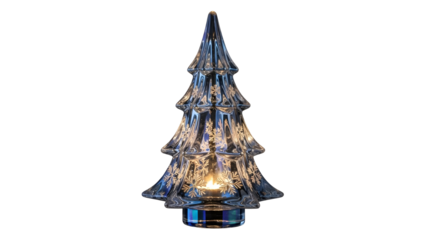 Decorative blue mercury glass Christmas tree with a subtle light inside for holiday concepts isolated PNG with Transparent Background