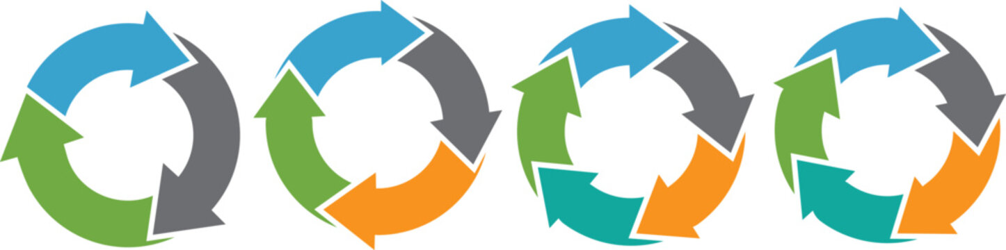 Circle arrows diagram infographic set. Circular arrows with 2-5 steps, options. Process chart, cycle diagram for business presentation, report, brochure.