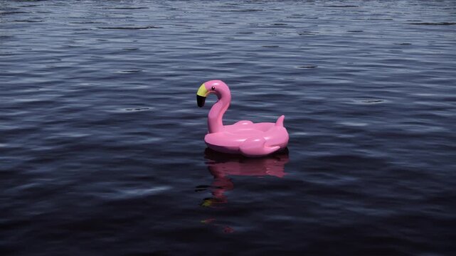 flamingo floatie in the middle of the sea daylight animation