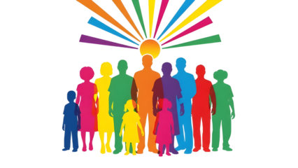 Diverse group of colorful people silhouettes representing community, inclusion, equality, and celebration isolated PNG with Transparent Background