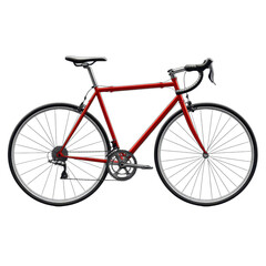 Red road bike in minimalist style with sleek design and clean white background for cycling advertisement isolated on transparent background