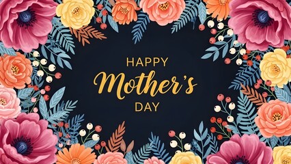 Vibrant floral mother's day greeting card with colorful blooms and foliage