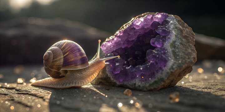 Amethyst Crystal And Snail Macro Exploration Nature Wildlife