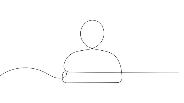 User identity profile icon continuous one line art drawing on white background minimalist person account login symbol 4k animation video