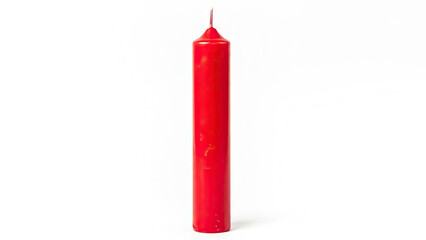 Vibrant red taper candle isolated on white casting soft shadows perfect for rituals celebrations or decorative