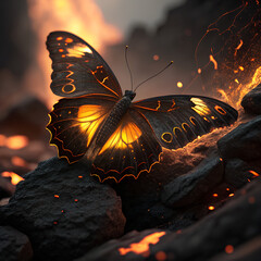 Fiery Butterfly Emergence Glowing Wings Insect Nature Wildlife