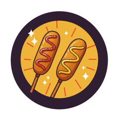 Two delicious corn dogs with ketchup and mustard sparkle and shine isolated on transparent background