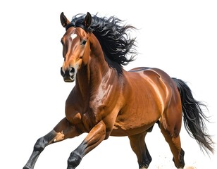 Obraz premium A majestic brown equine gallops gracefully, its dark mane and tail flowing. It has a white blaze on its face