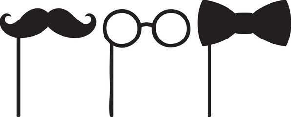 Party Photo Booth Props with Mustache Glasses and Bow Tie Silhouettes isolated on white background © Abdul Hamid