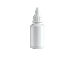 White plastic dropper bottle with cap on isolated black background