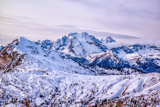 dolomiti panorama invernale, innevato, marmolada