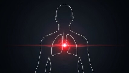 Outline of human silhouette with glowing lungs and heart indicating pain or disease