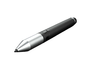 Sleek digital stylus with silver tip, black body, and buttons