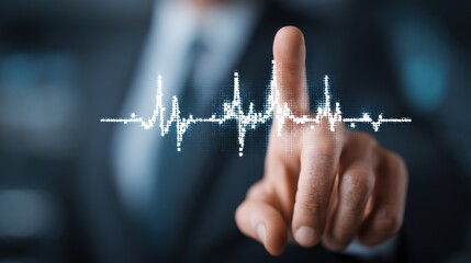 Businessman Interacting with Digital Heartbeat Monitor.