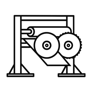 Industrial Winding and Unwinding Machine Icon: Modern Vector Illustration of a Factory Production Line System with Material Rollers, Gears, and Continuous Conveyance for Textile, Paper, Film